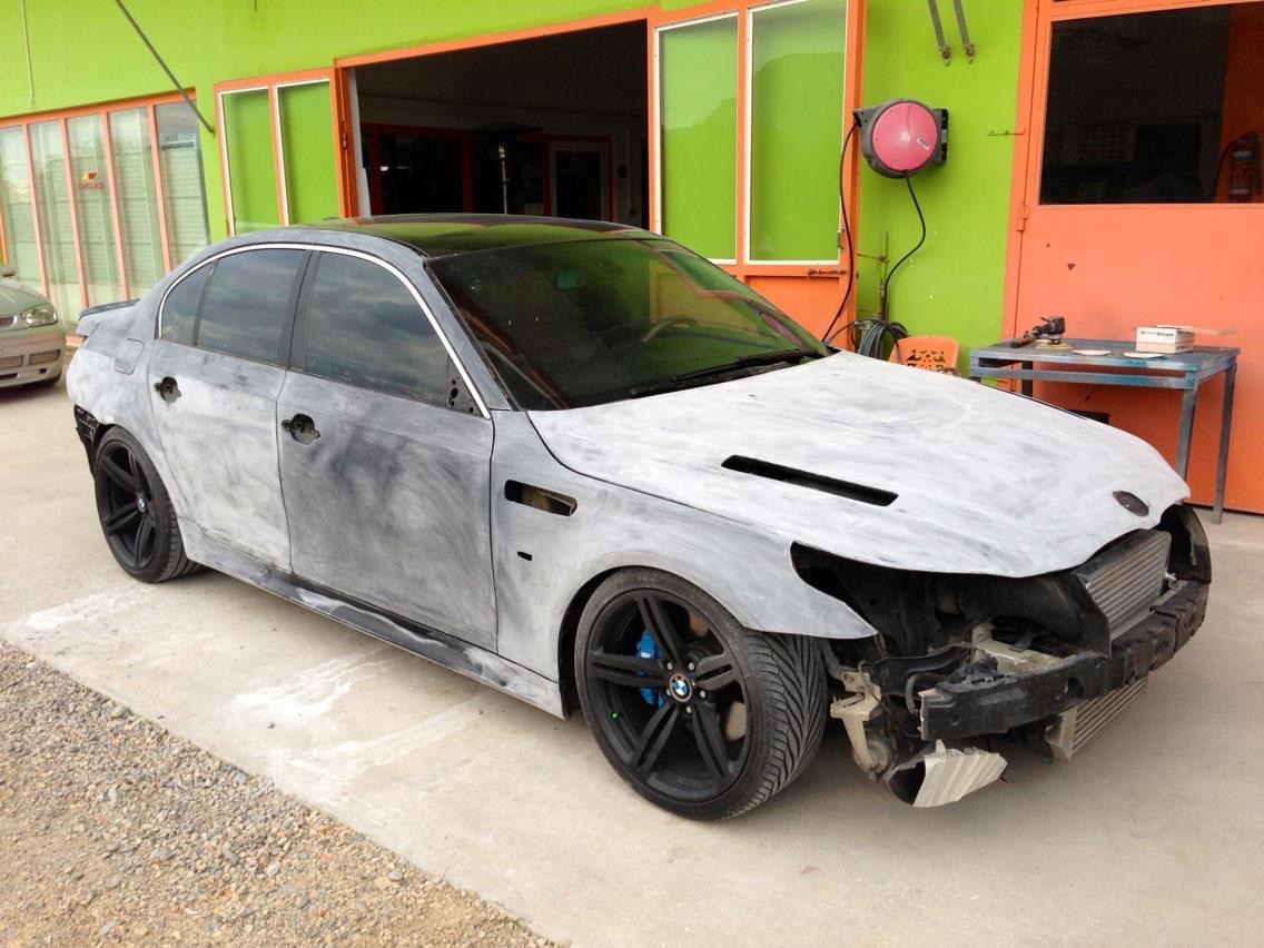 BMW body repair in progress at Christou Michalis body shop, Ag. Konstantinos