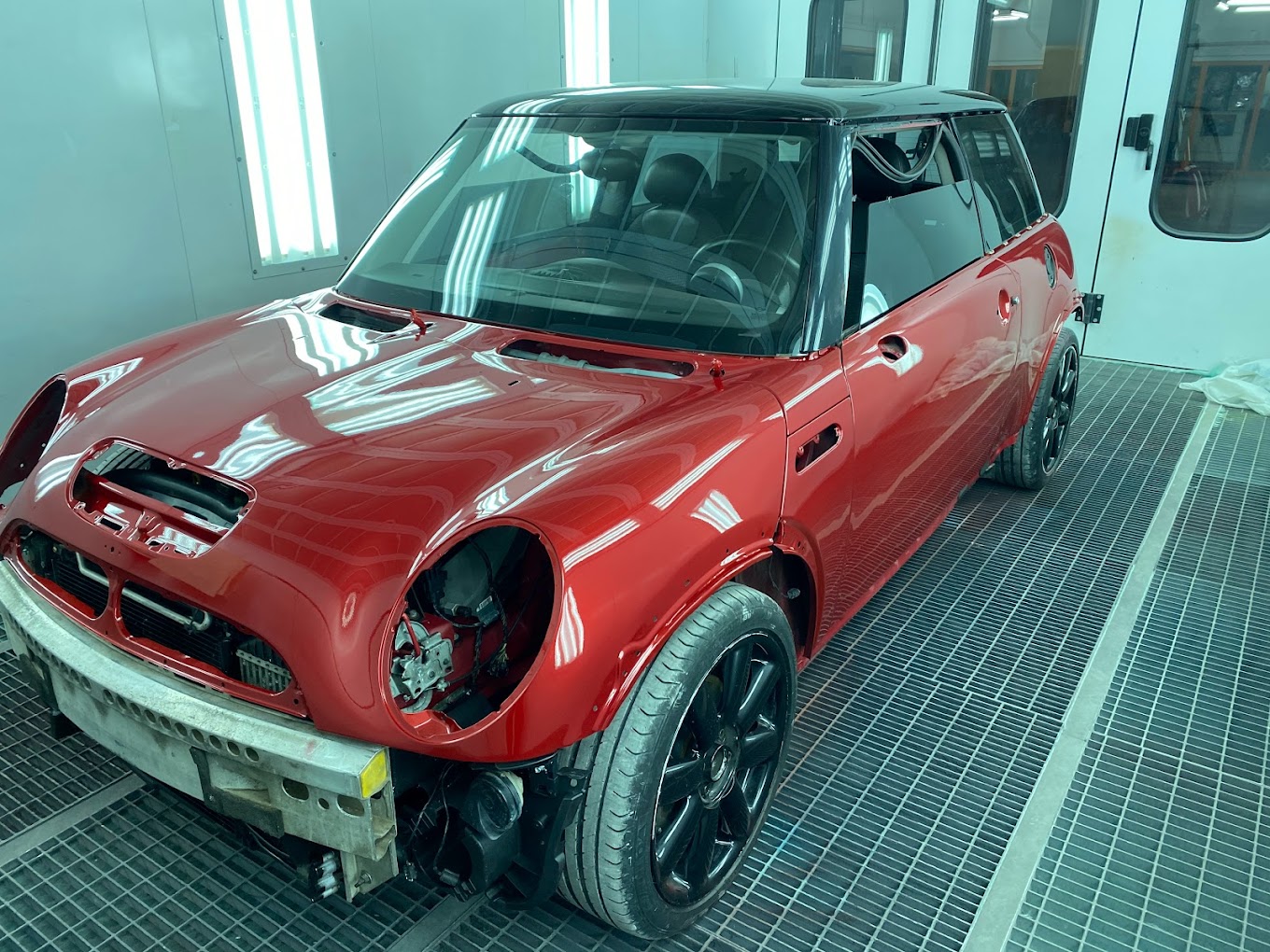 MINI Cooper in paint booth full respray